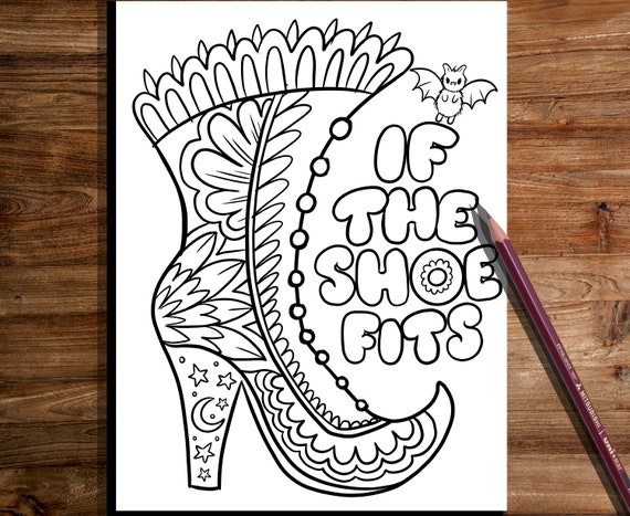 Witches boot printable coloring page magical coloring page witchy coloring page printable coloring page all ages coloring page