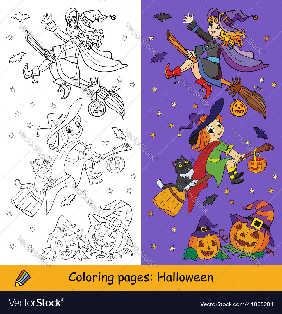 Halloween kids coloring with template witches vector image