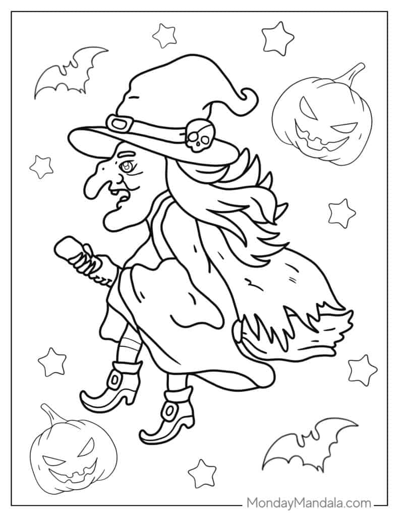 Witch coloring pages free pdf printables