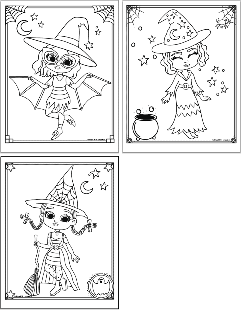 Free printable cute halloween witch coloring pages