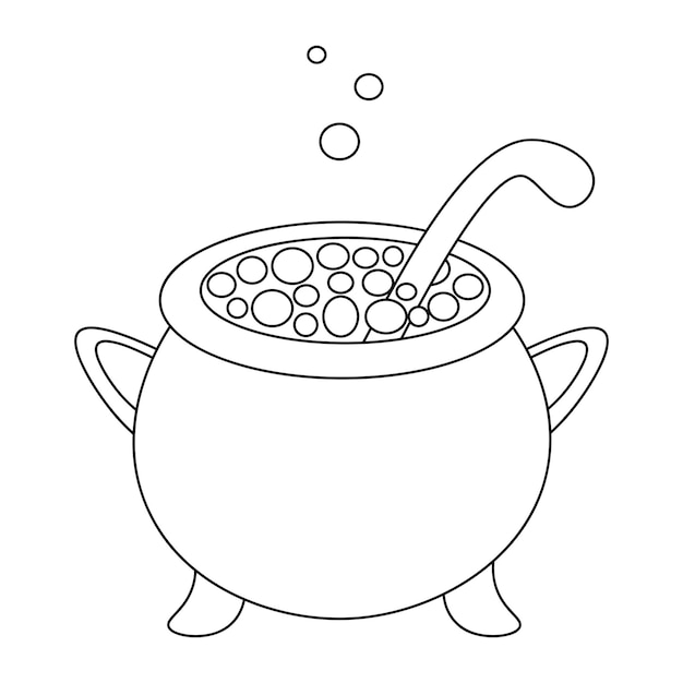 Premium vector cauldron of bubbling potion sketch witch brew in a metal pot halloween symbol the bubbles are flying