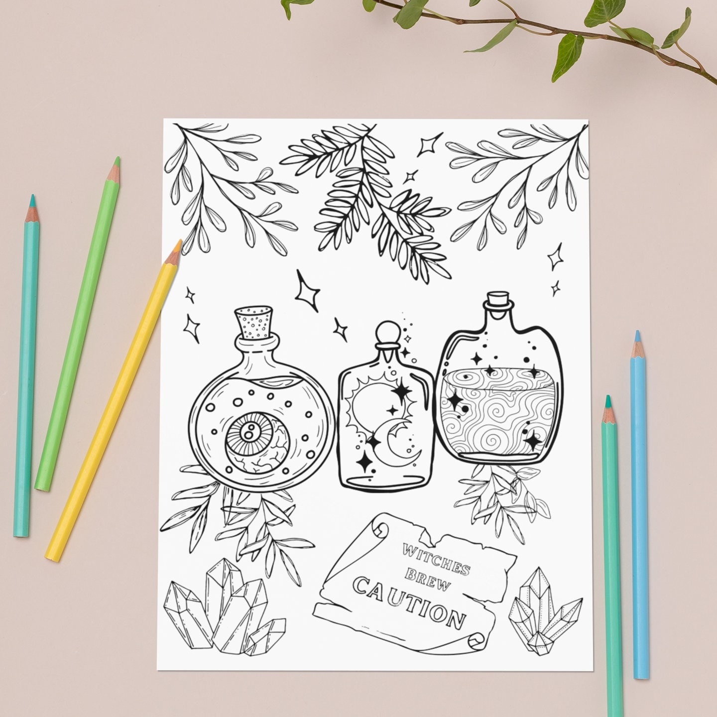 Witches brew coloring page all ages coloring spell jar coloring magical coloring spiritual coloring witchy coloring page