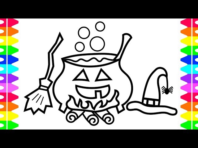 Happy halloween coloring learning how to draw witches brew coloring book pages for kids