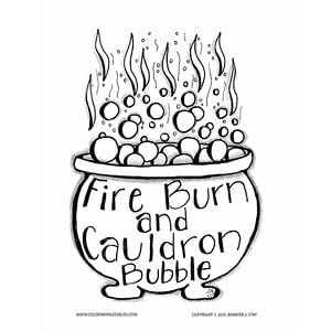 Witchs cauldron halloween coloring page