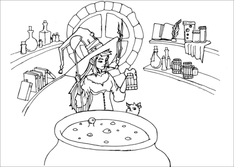 Potion brewer witch coloring page free printable coloring pages