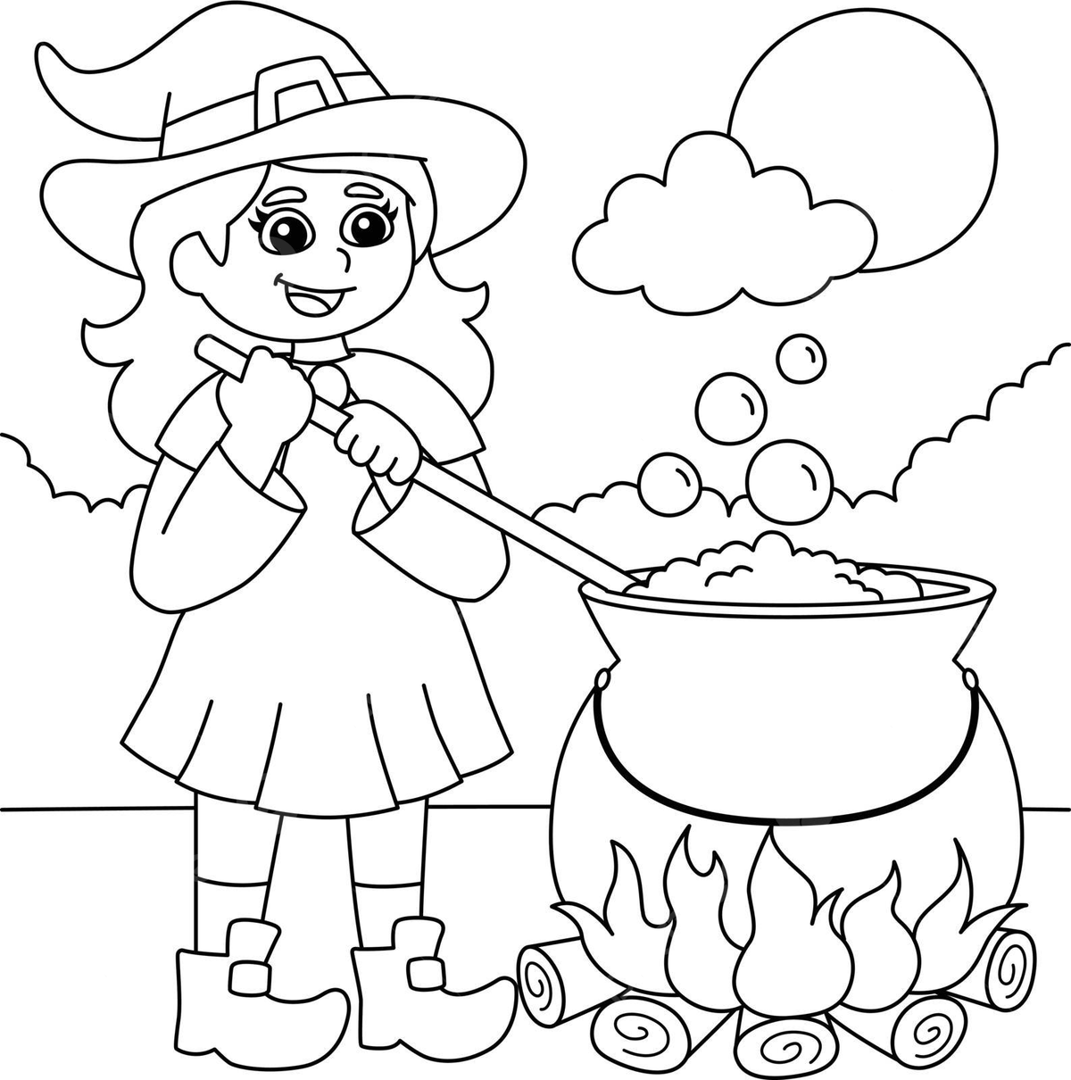 Halloween coloring page for kids witchs cauldron of potions vector halloween drawing witch drawing ring drawing png and vector with transparent background for free download