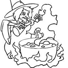 Witch makes a magic brew coloring pages