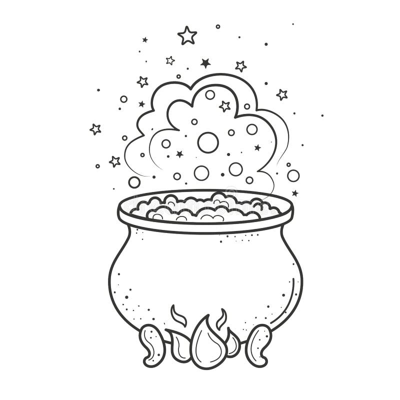 Halloween witch cauldron for coloring bookline art design for kids coloring page stock illustration
