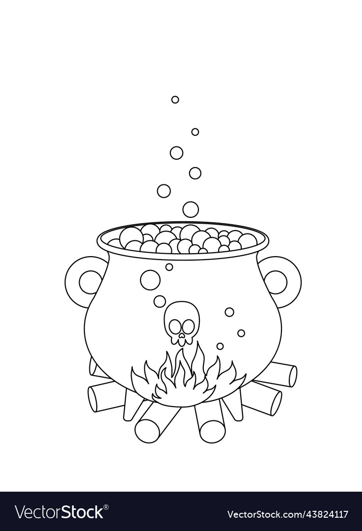 Bubbling cauldron coloring page black and white vector image