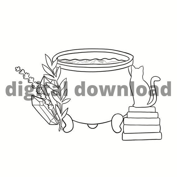 Cute cauldron coloring page for kids witch coloring page for