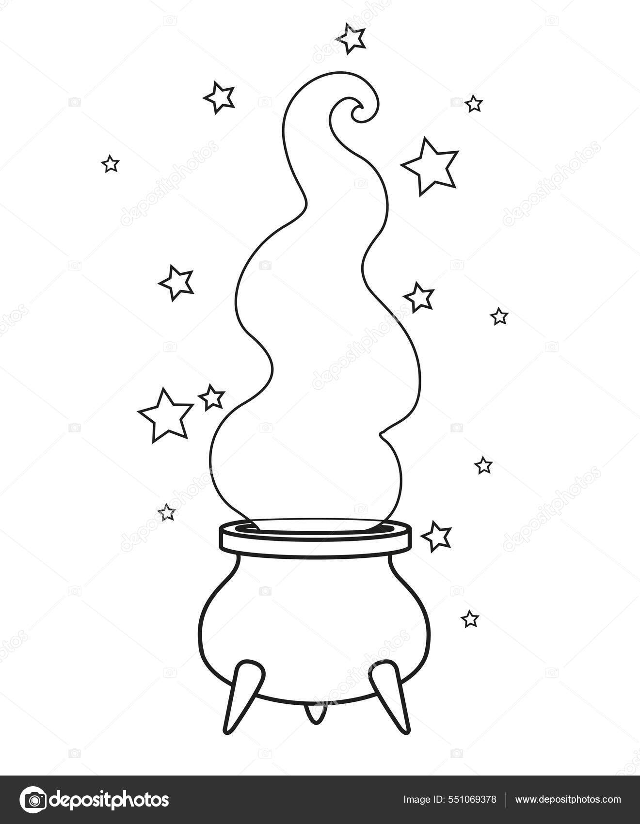 Large witchs cauldron magic potion steam outlined coloring page white stock vector by yadviga