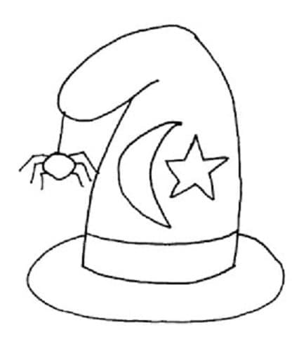 Witch hat and spider coloring page