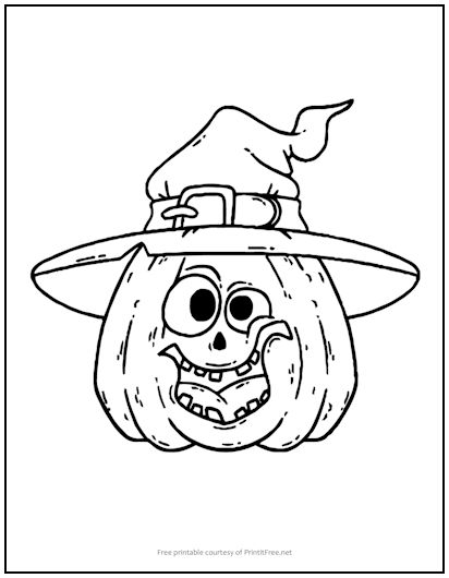 Halloween pumpkin in witch hat coloring page print it free