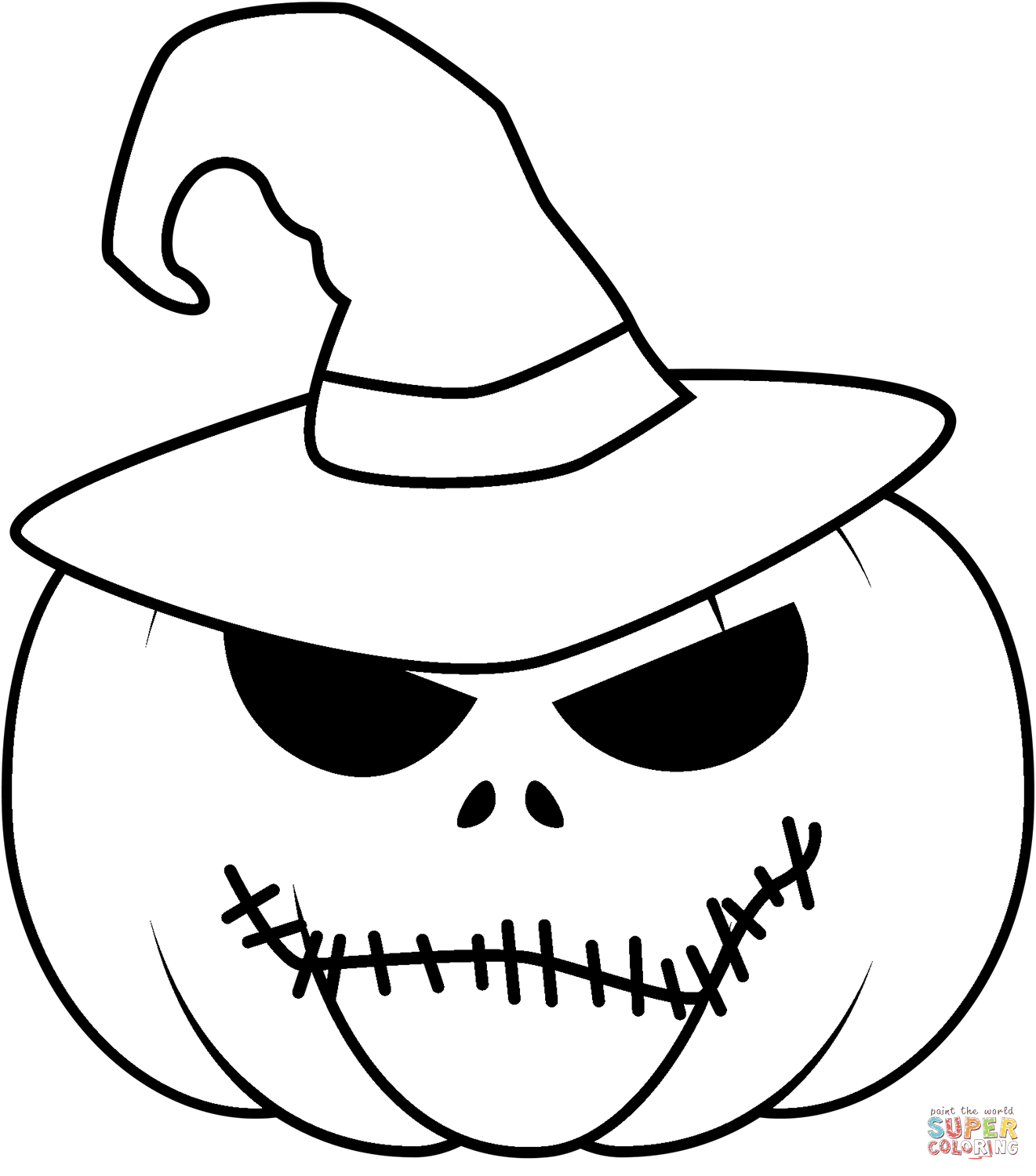 Halloween pumpkin in witches hat coloring page free printable coloring pages