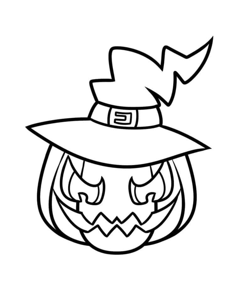 Witch hat and halloween pumpkin coloring page