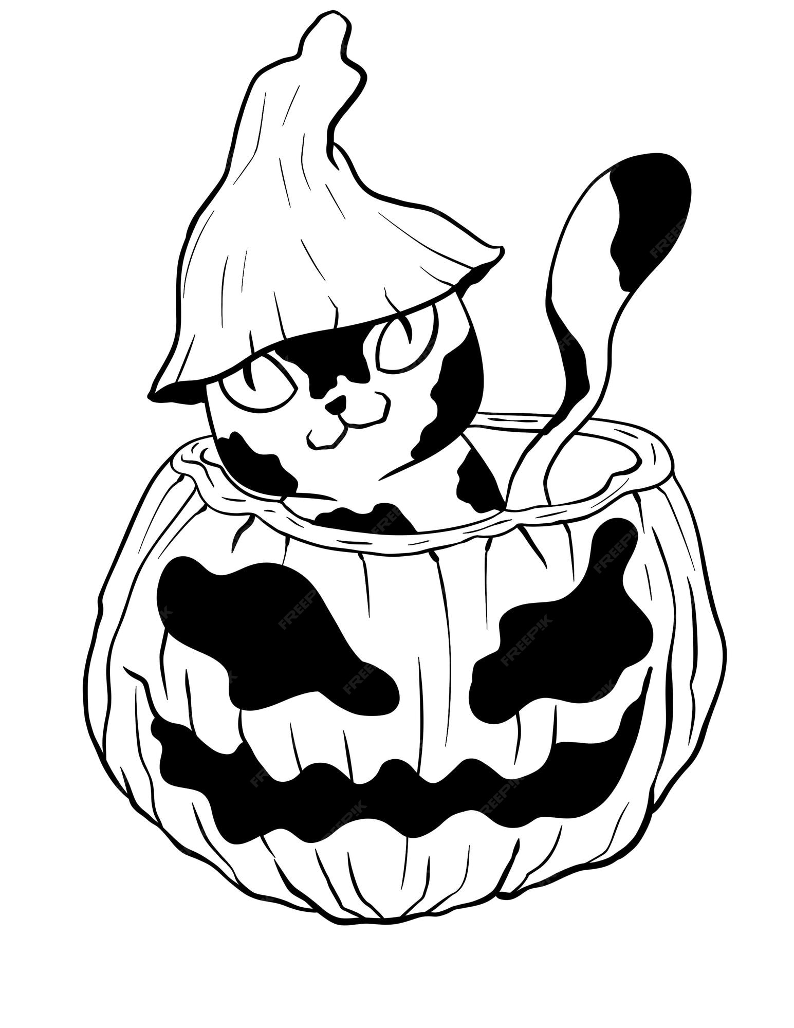 Premium vector cat and pumpkin coloring page