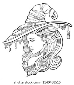 Coloring page adults witch surrounded by stock illustration