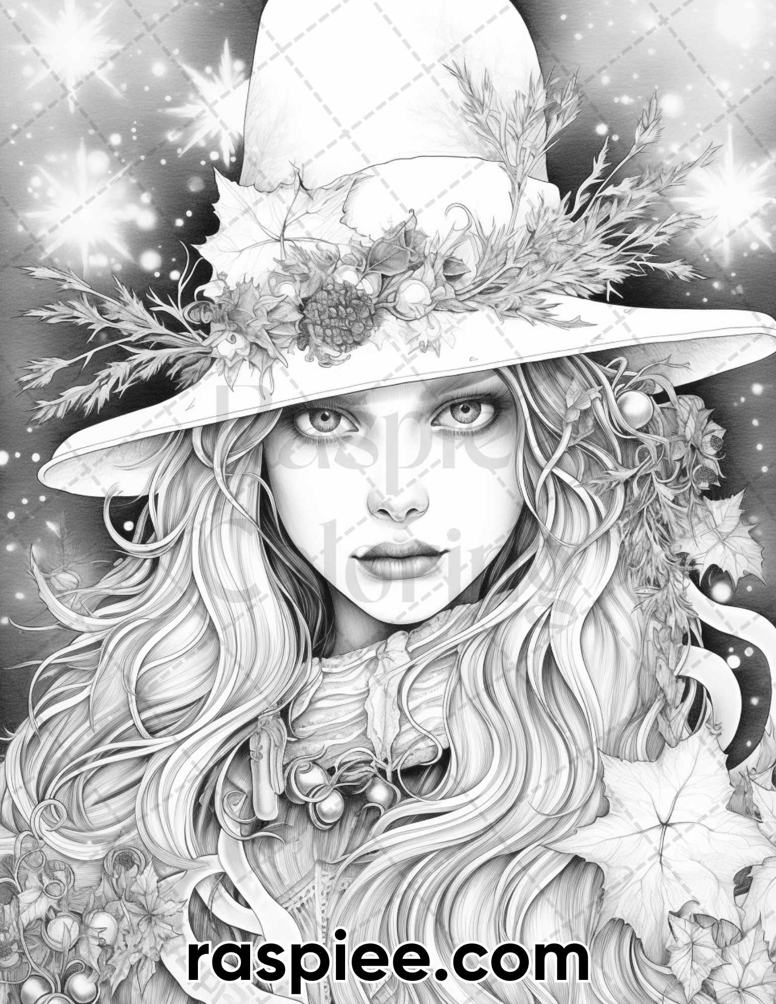 Christmas witch grayscale coloring pages for adults printable pdf â coloring