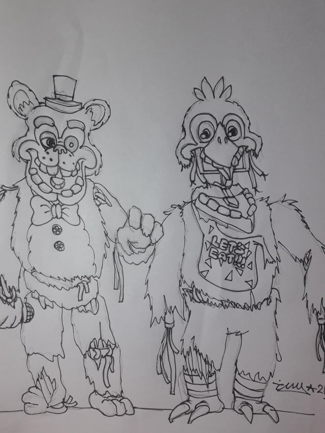 The withered animatronics if they existed irl i wont color these guys for now because im low on inks and stuff lol and for anyone wondering the references for the endo pieces