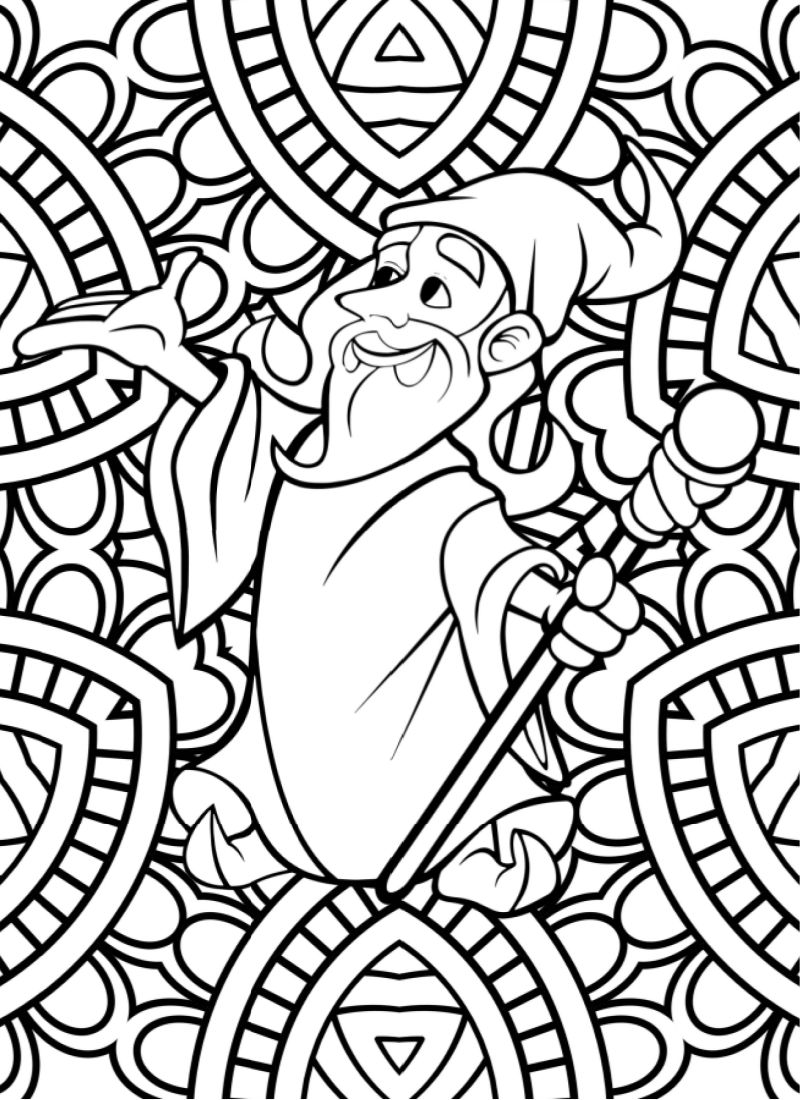 Free printable wizard adult coloring page