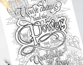 Wizard of oz large adult coloring page intricate hand lettering poster size flying monkey black white line art digital download pdf
