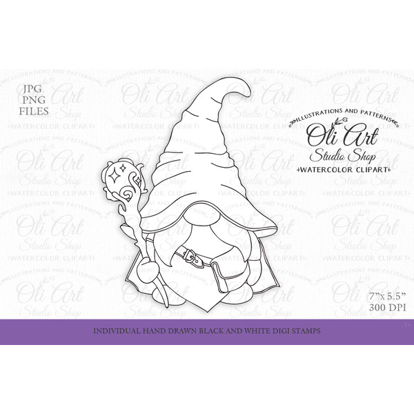 Wizard gnome colouring page gnome digital stamp printable