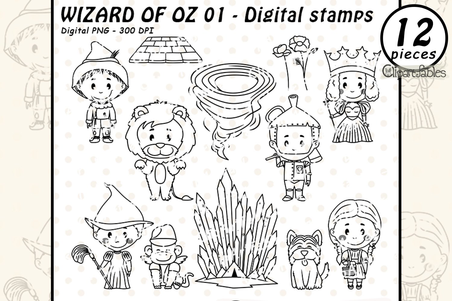 Wizard of oz inspired digital stamps emerald city outline