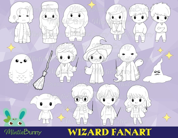 Wizard stamp magic wizard coloring page mage school digital stamp planner stickers instant download