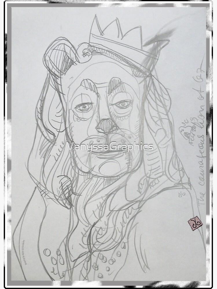 The courageous lion king from wizard of oz pencil drawing by alicecci sticker for sale by vanyssagraphics