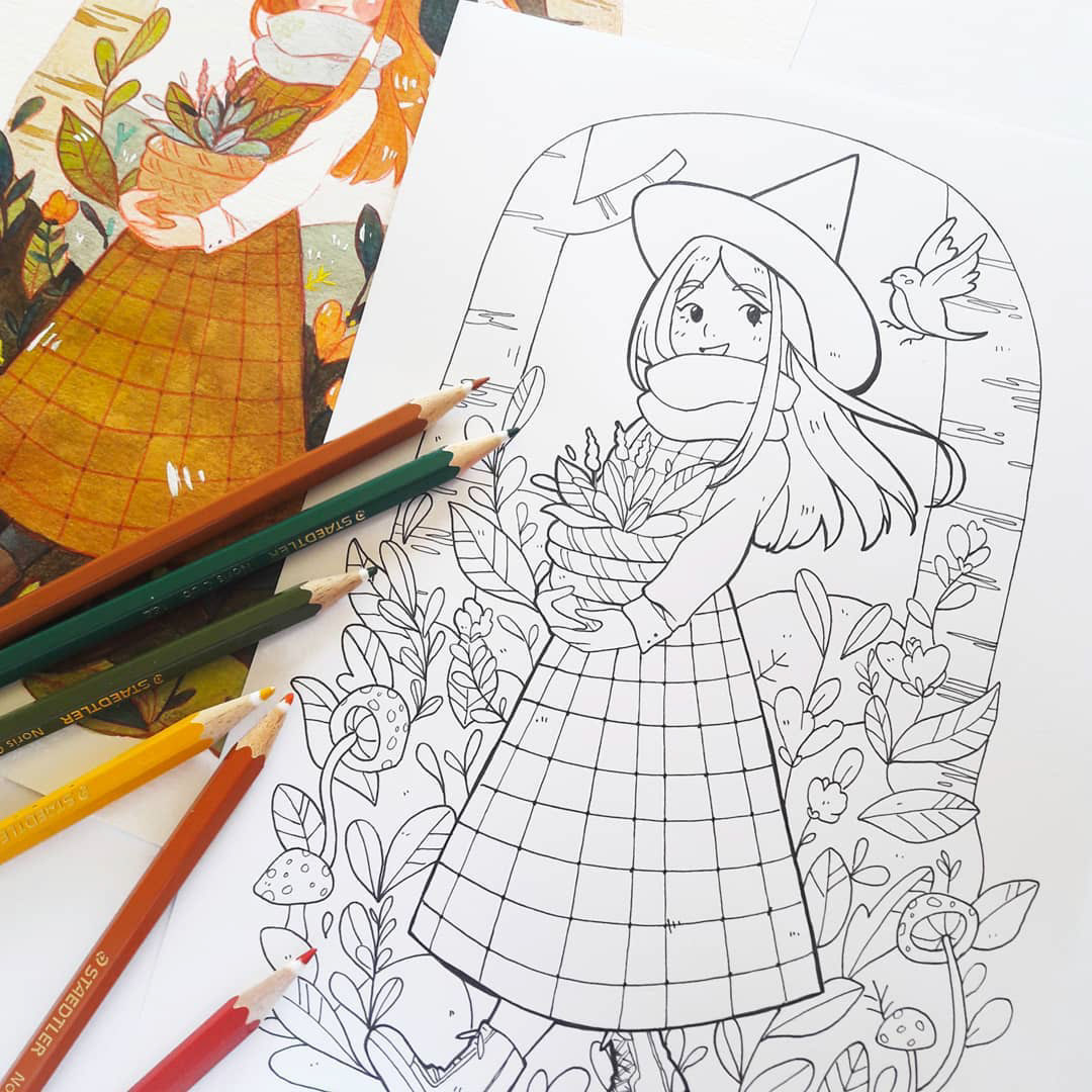 Cosy colouring pages