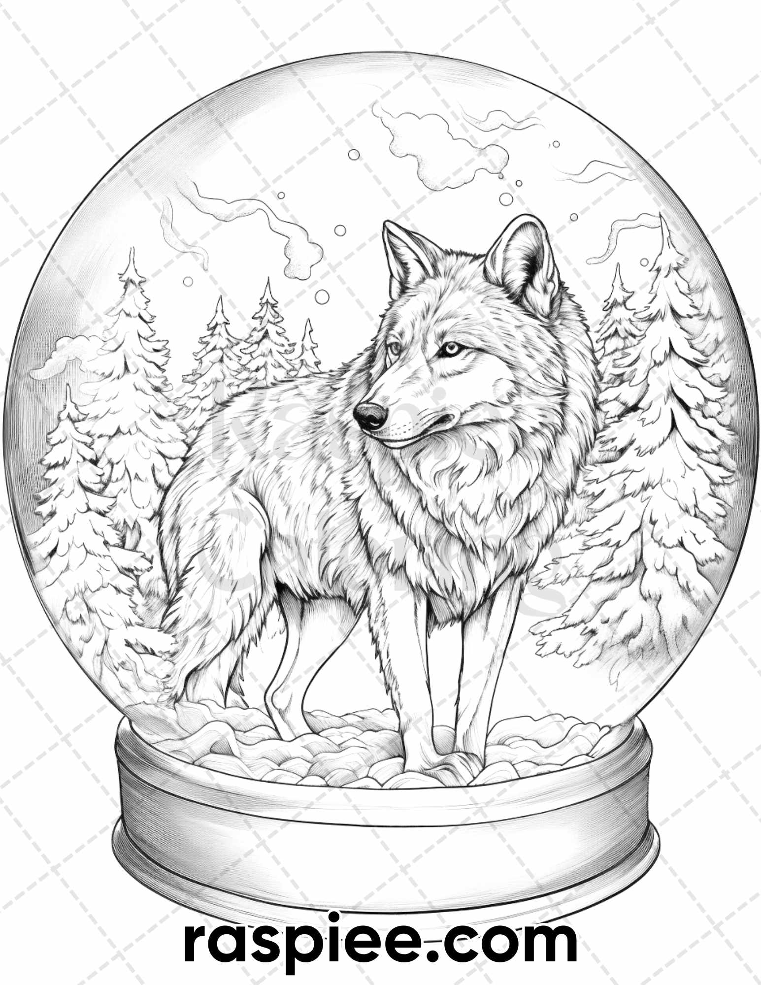 Winter wolf grayscale coloring pages for adults printable pdf inst â coloring