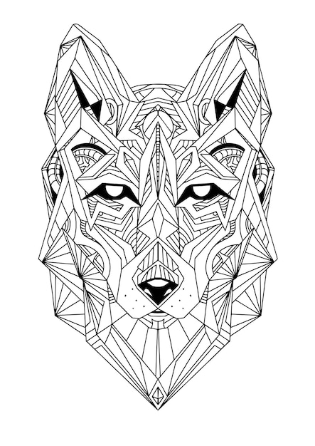 Premium vector abstract wolf adult coloring book page