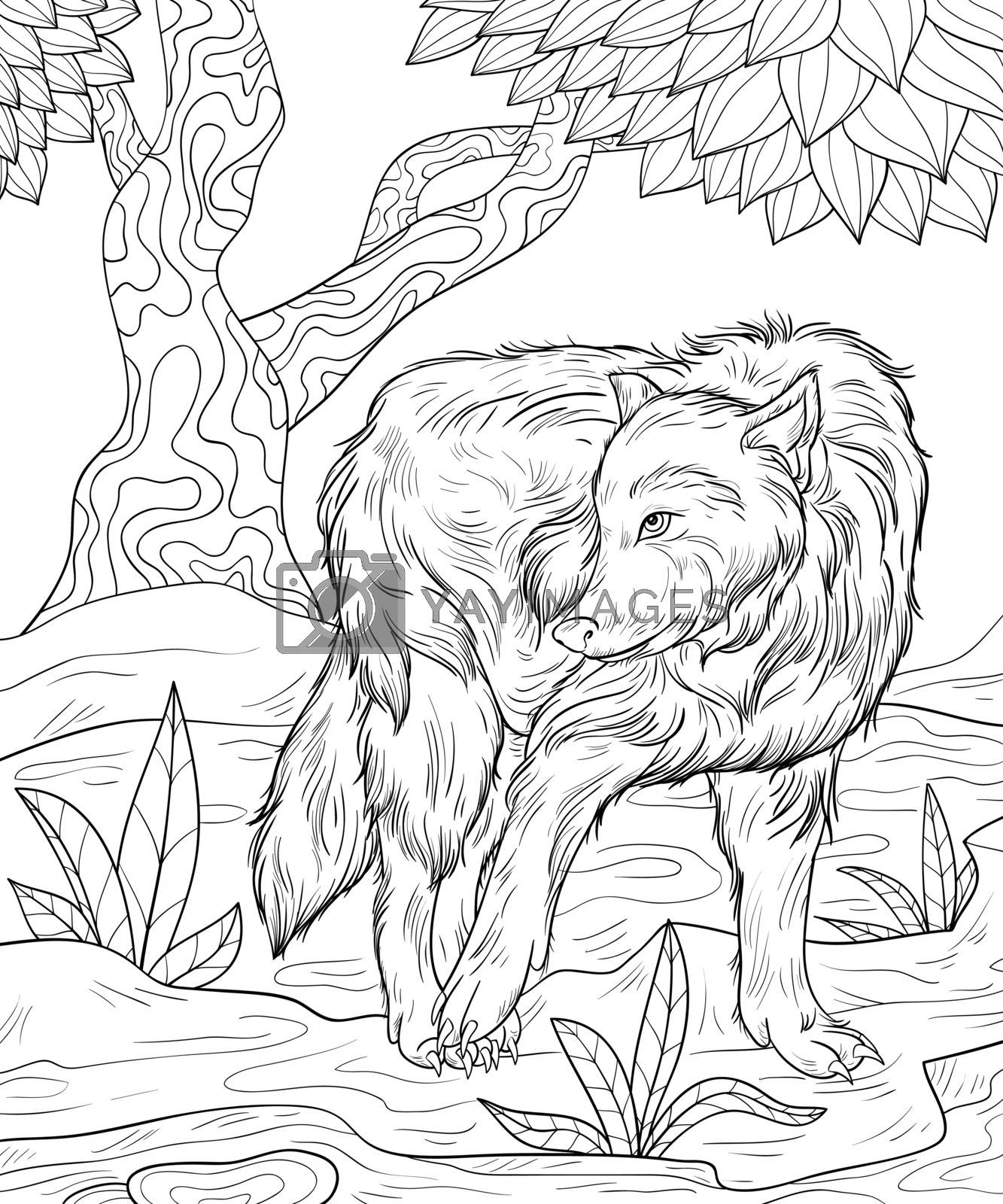 Adult coloring bookpage a cute wolf on the nature landscape ima by nonuzza vectors illustrations with unlimited downloads