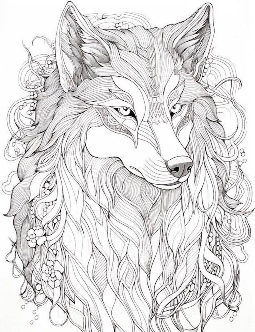 Majestic wolf coloring pages for kids and adults