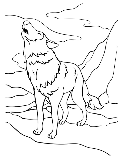 Premium vector wolf animal coloring page for kids