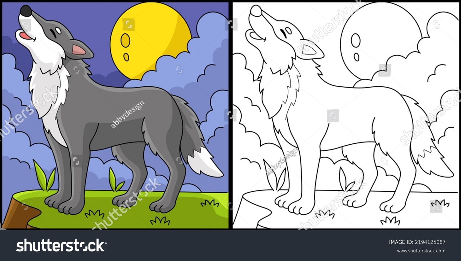 Wolf animal coloring page colored illustration stock vector royalty free