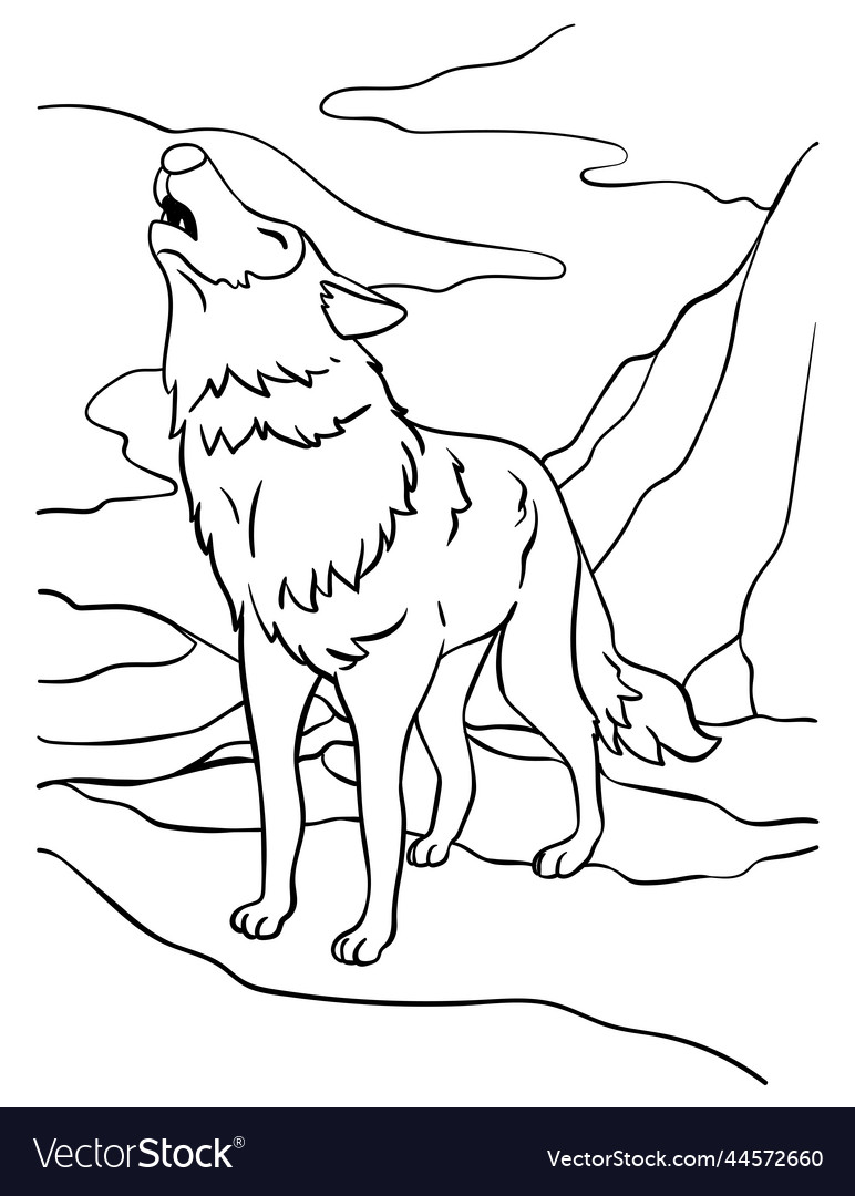 Wolf animal coloring page for kids royalty free vector image