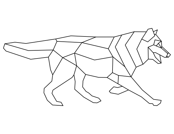 Printable geometric walking wolf coloring page