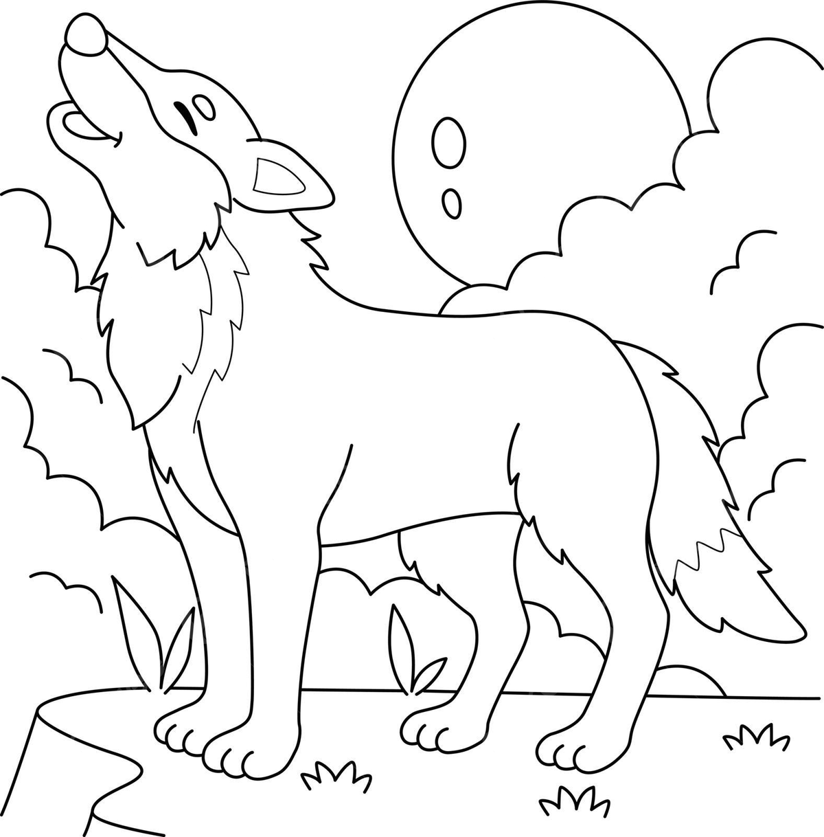 Wolf animal coloring page for kids page moon color vector page moon color png and vector with transparent background for free download