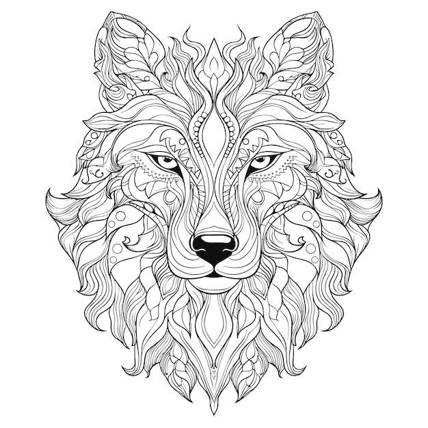 Premium vector animal wolf mandala coloring book