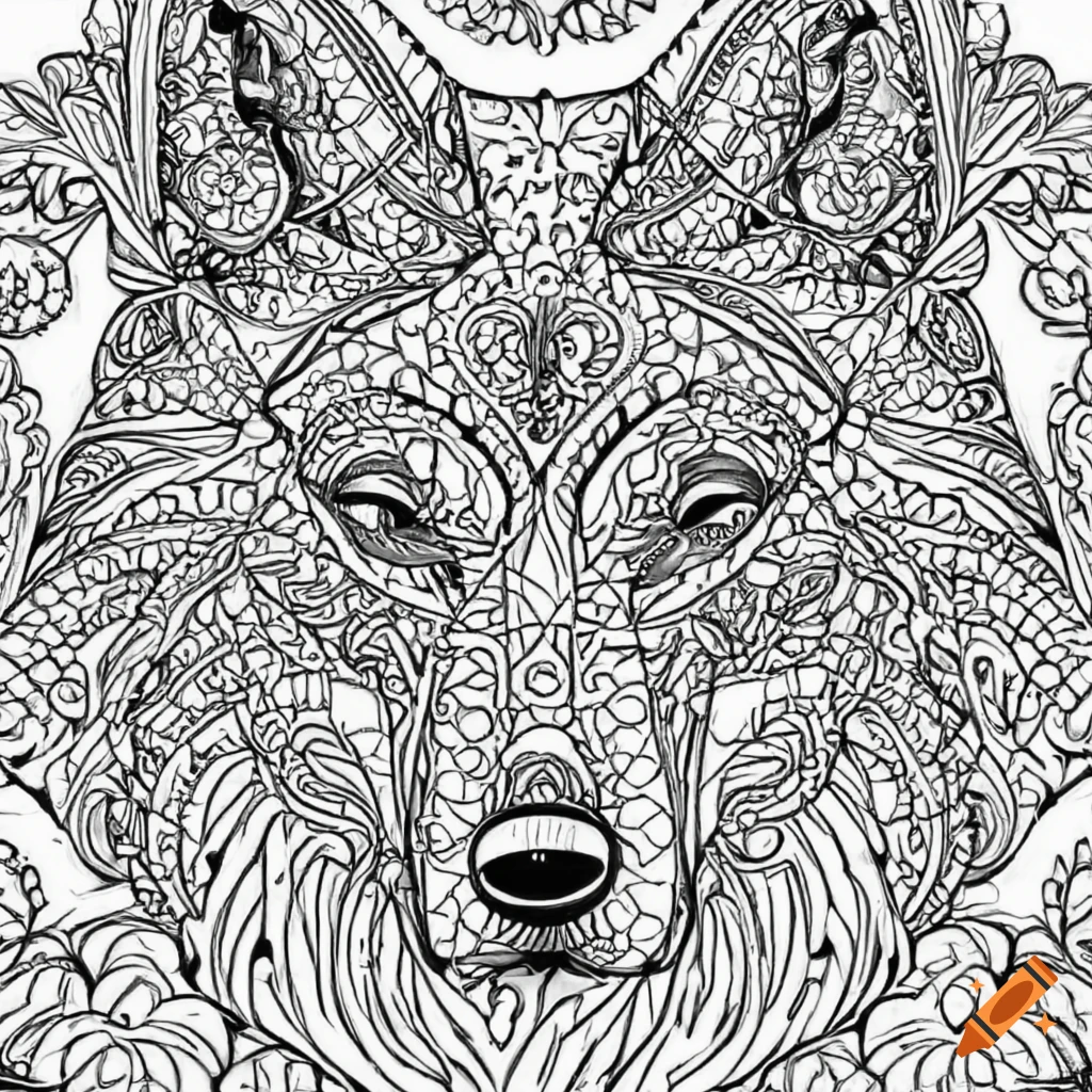 Coloring page for adults mandala wolf image white background clean line art fine line art high quality on