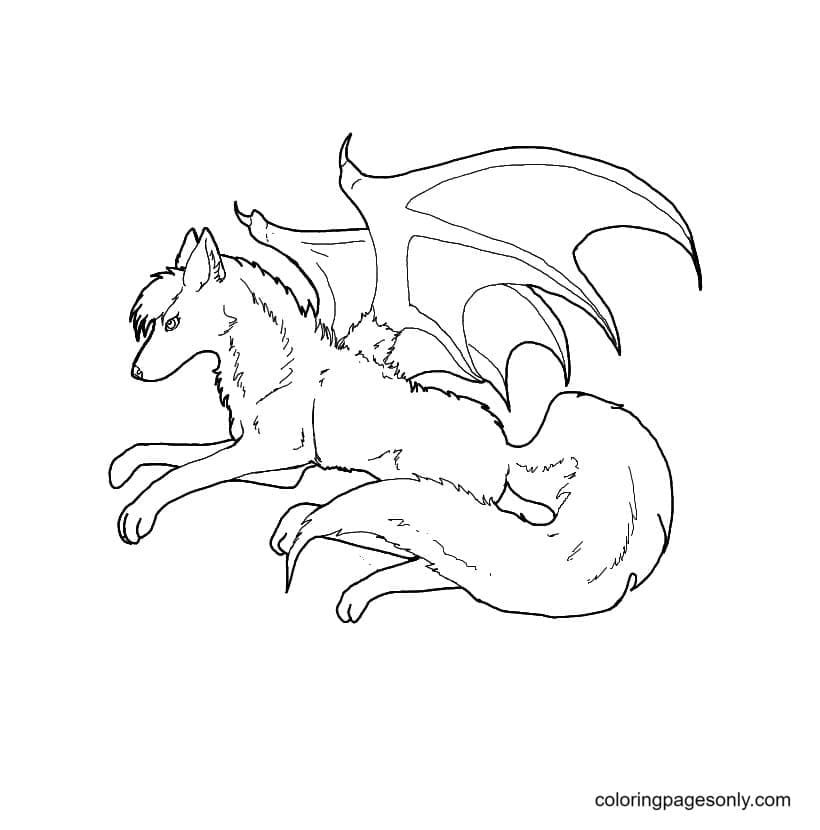 Wolf with wings coloring pages printable for free download