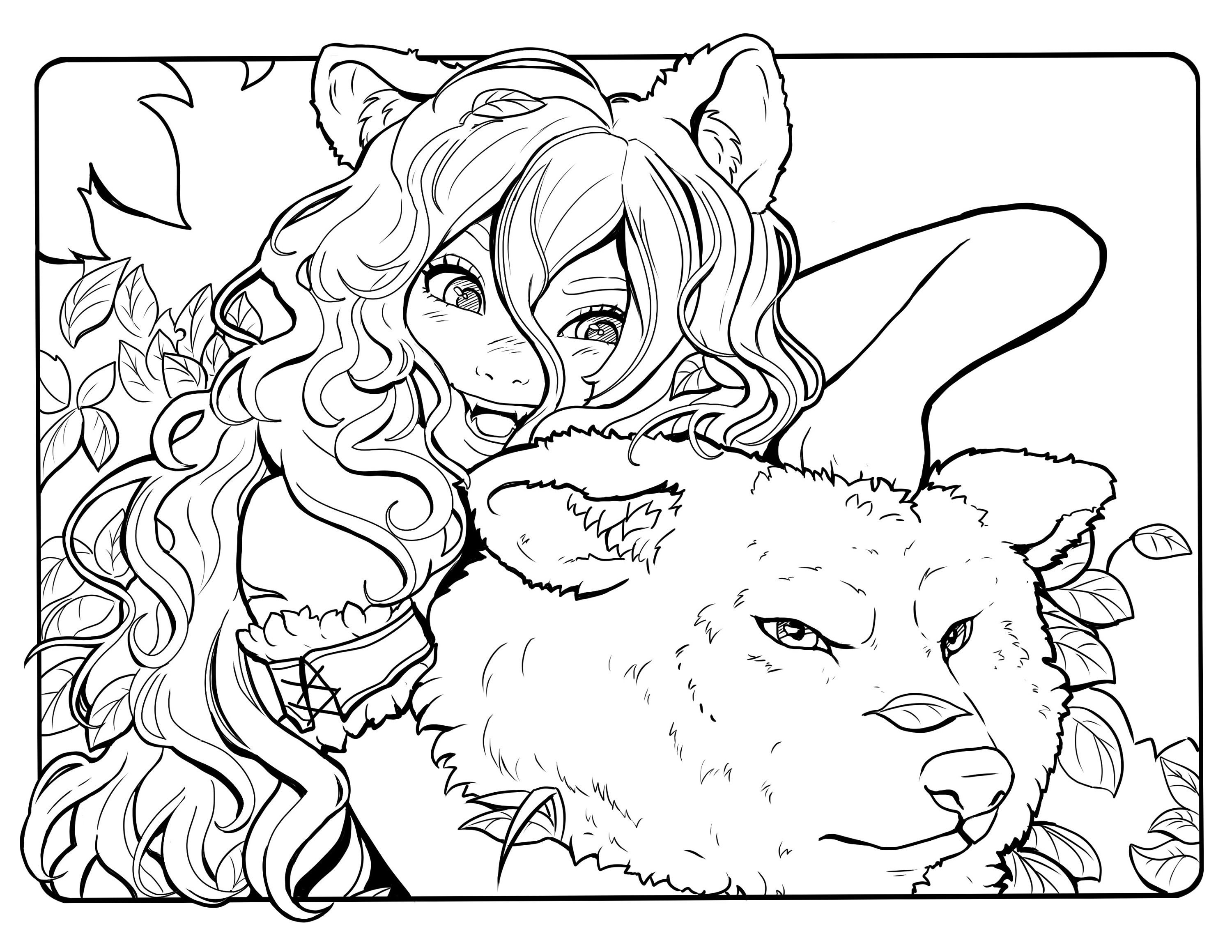 Colouring pages wolf girl