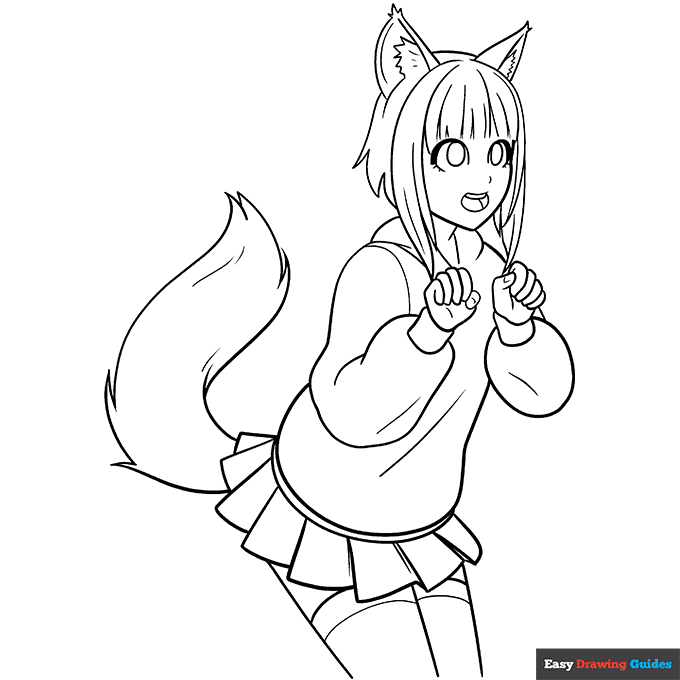 Anime wolf girl coloring page easy drawing guides