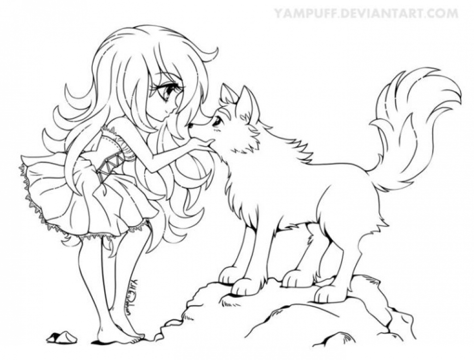 Get this free printable anime wolf girl coloring pages