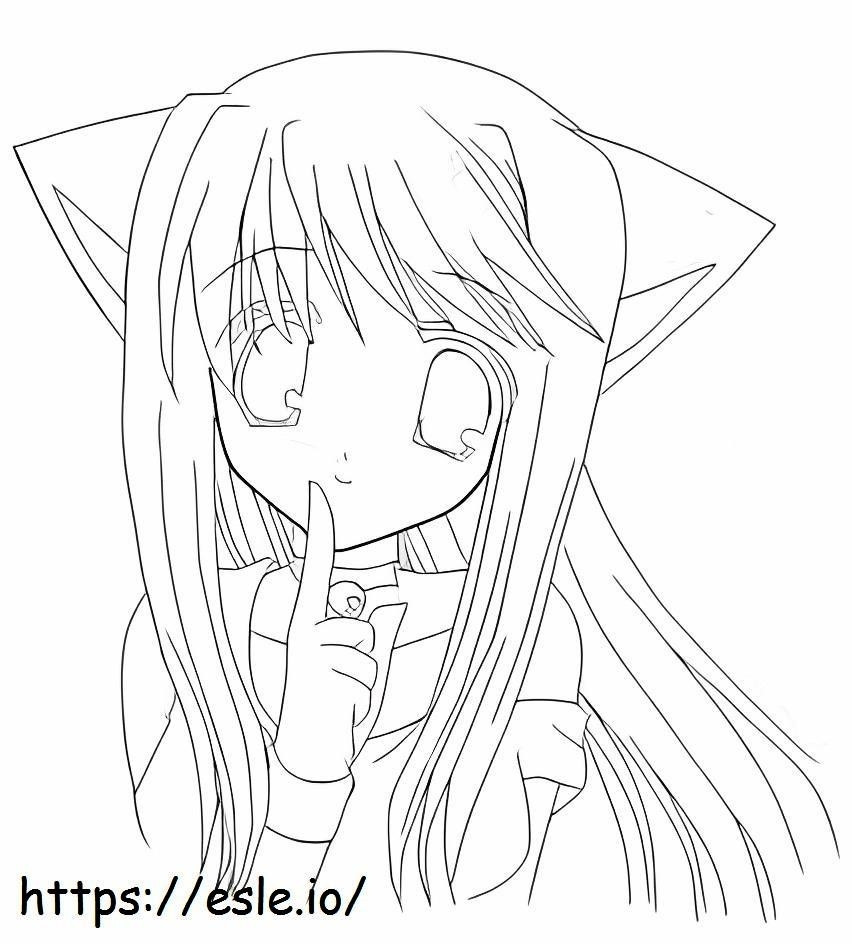 Face anime wolf girl coloring page