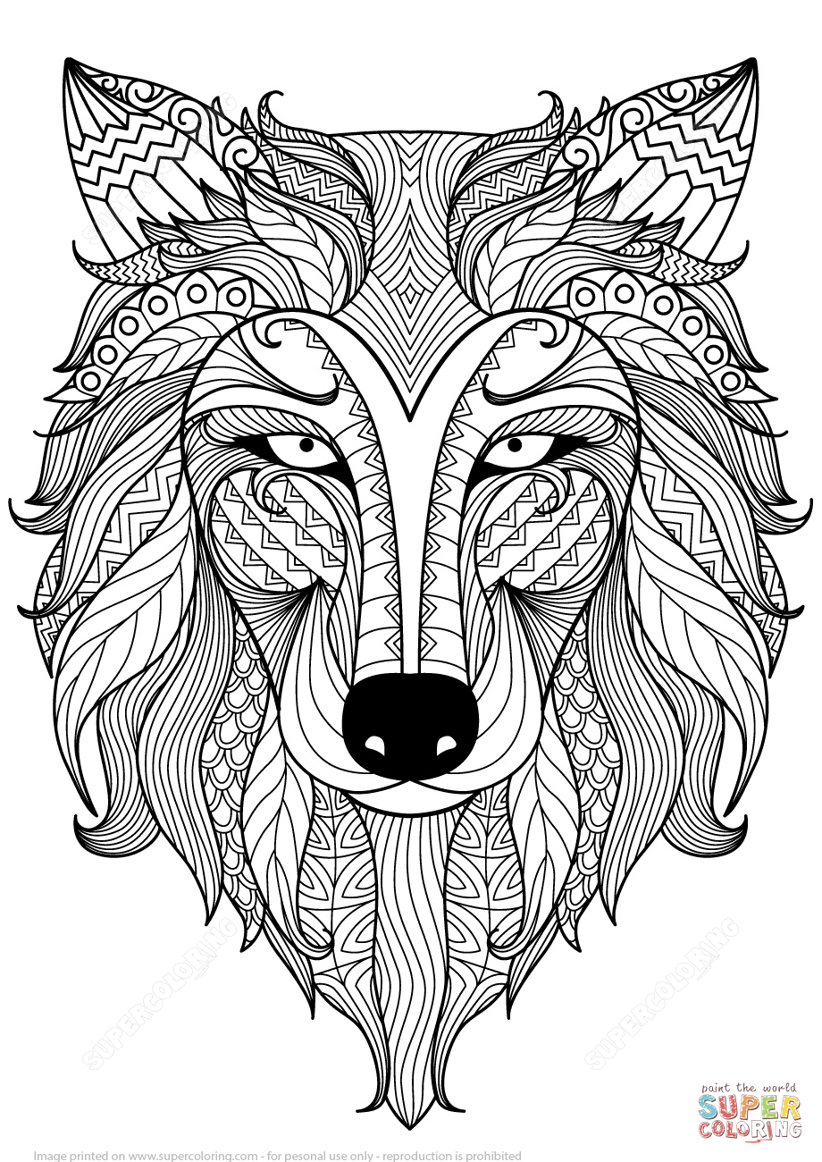 Wolf zentangle coloring page free printable coloring pages