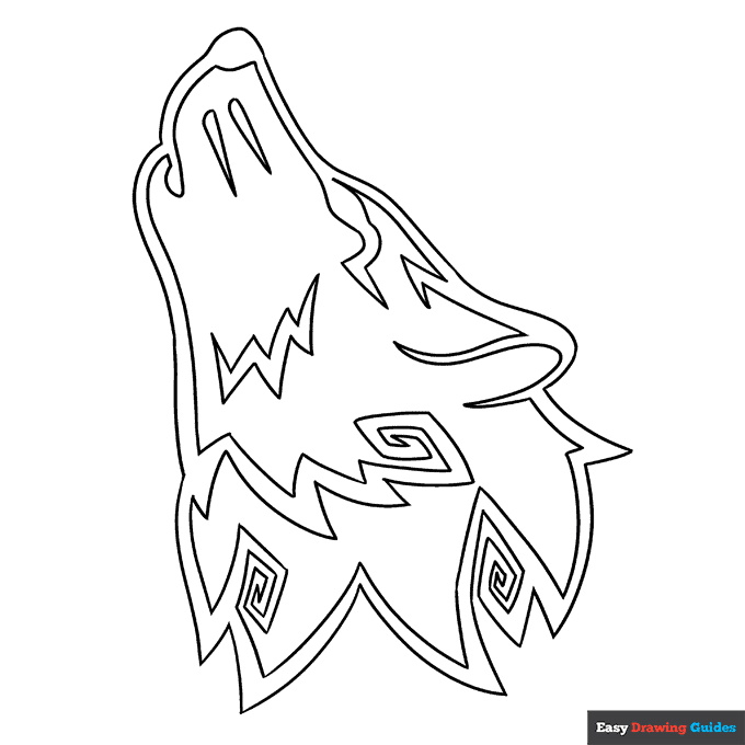 Tribal wolf coloring page easy drawing guides