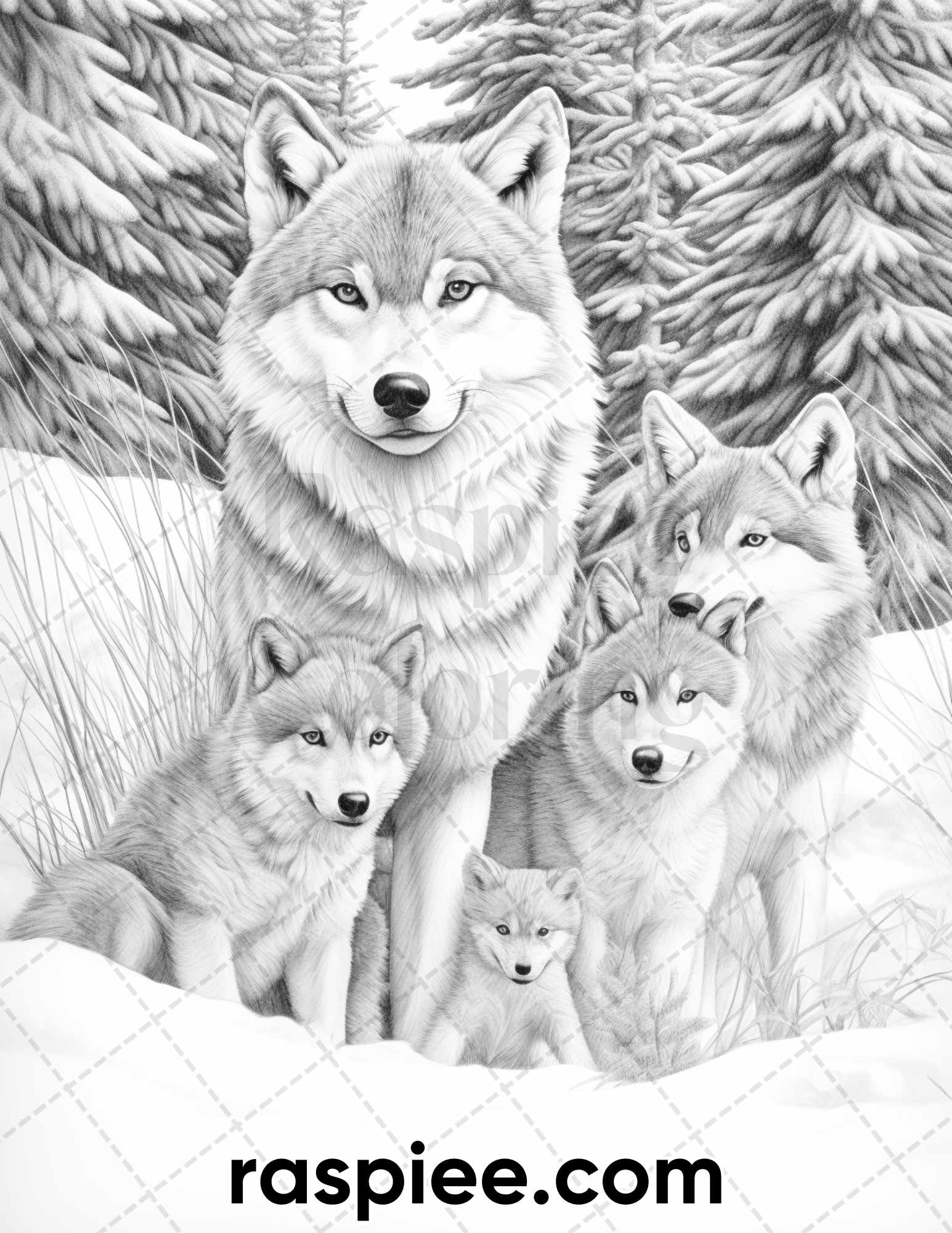 Winter wolf grayscale coloring pages for adults printable pdf inst â coloring