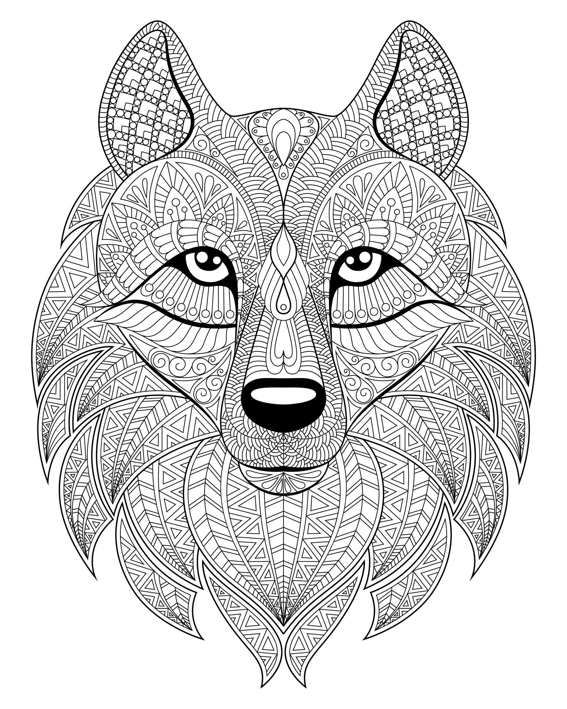 Wolf head with plex patterns from the gallery wolves pattern coloring pages animal coloring pages mandala coloring pages